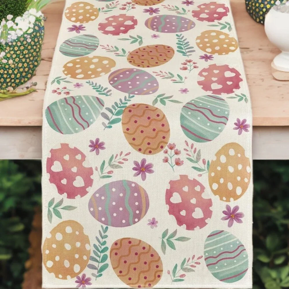 Easter Table Runner Eggs Spring Floral Decor Farmhouse Cottage Decorative Cloth